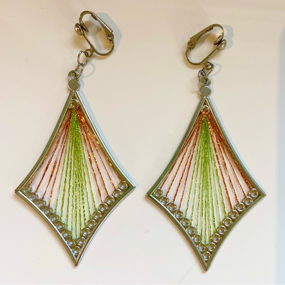 Elegant Green and Copper Threaded Shimmer Dangle Earrings
